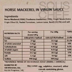 Horse Mackerel in Virgin Sauce, 120g Ingredients Brands|Tinned Fish & Seafood