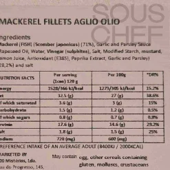 Sale Mackerel Fillets in Garlic Olive Oil, 120g Ingredients Brands|Tinned Fish & Seafood