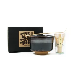 Black Glaze Matcha Bowl Set Japanese Ingredients|Japanese Tableware