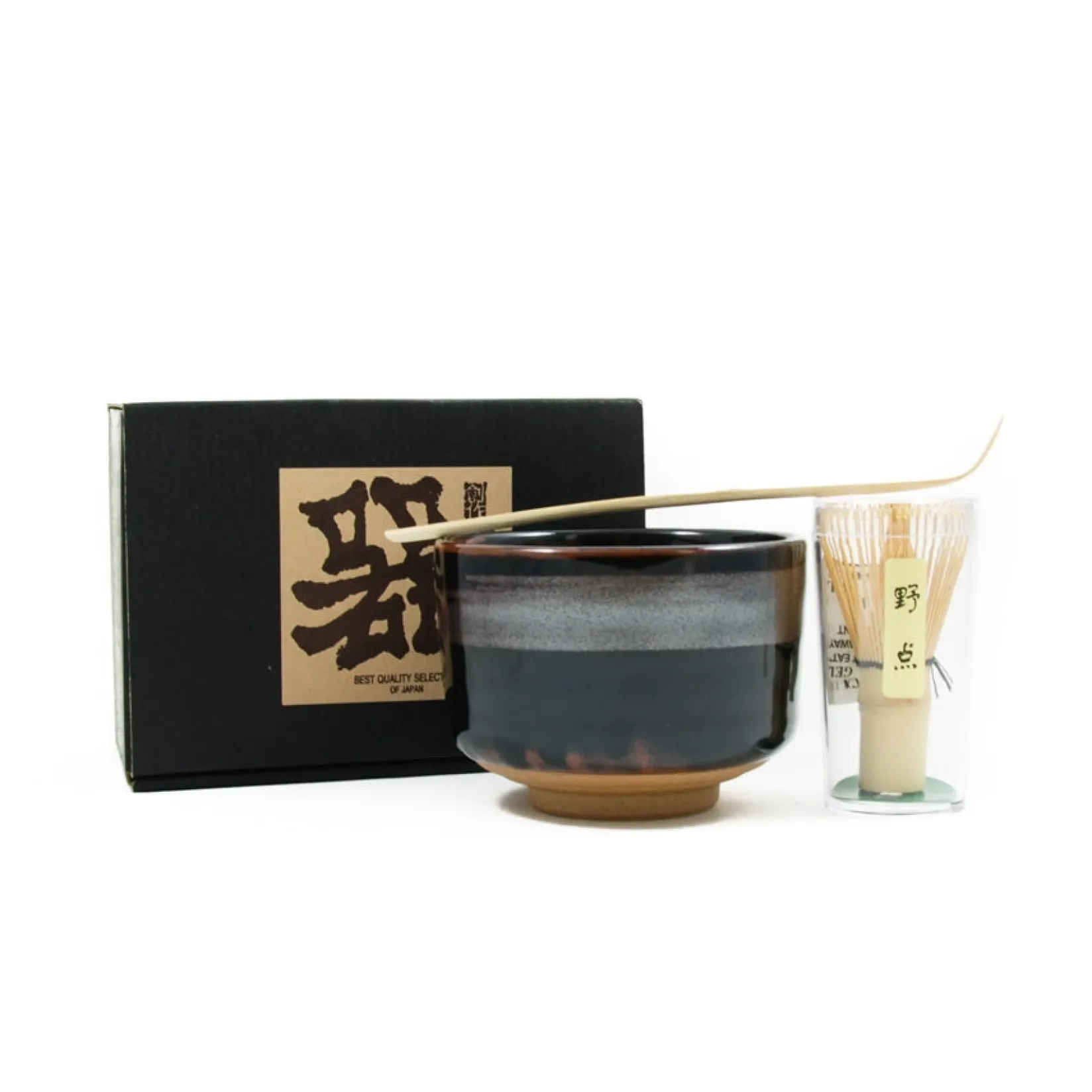 Black Glaze Matcha Bowl Set Japanese Ingredients|Japanese Tableware