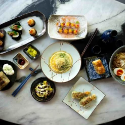 Blue Wave Medium Square Plate, 17.5cm Japanese Ingredients|Plates