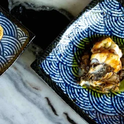 Blue Wave Medium Square Plate, 17.5cm Japanese Ingredients|Plates