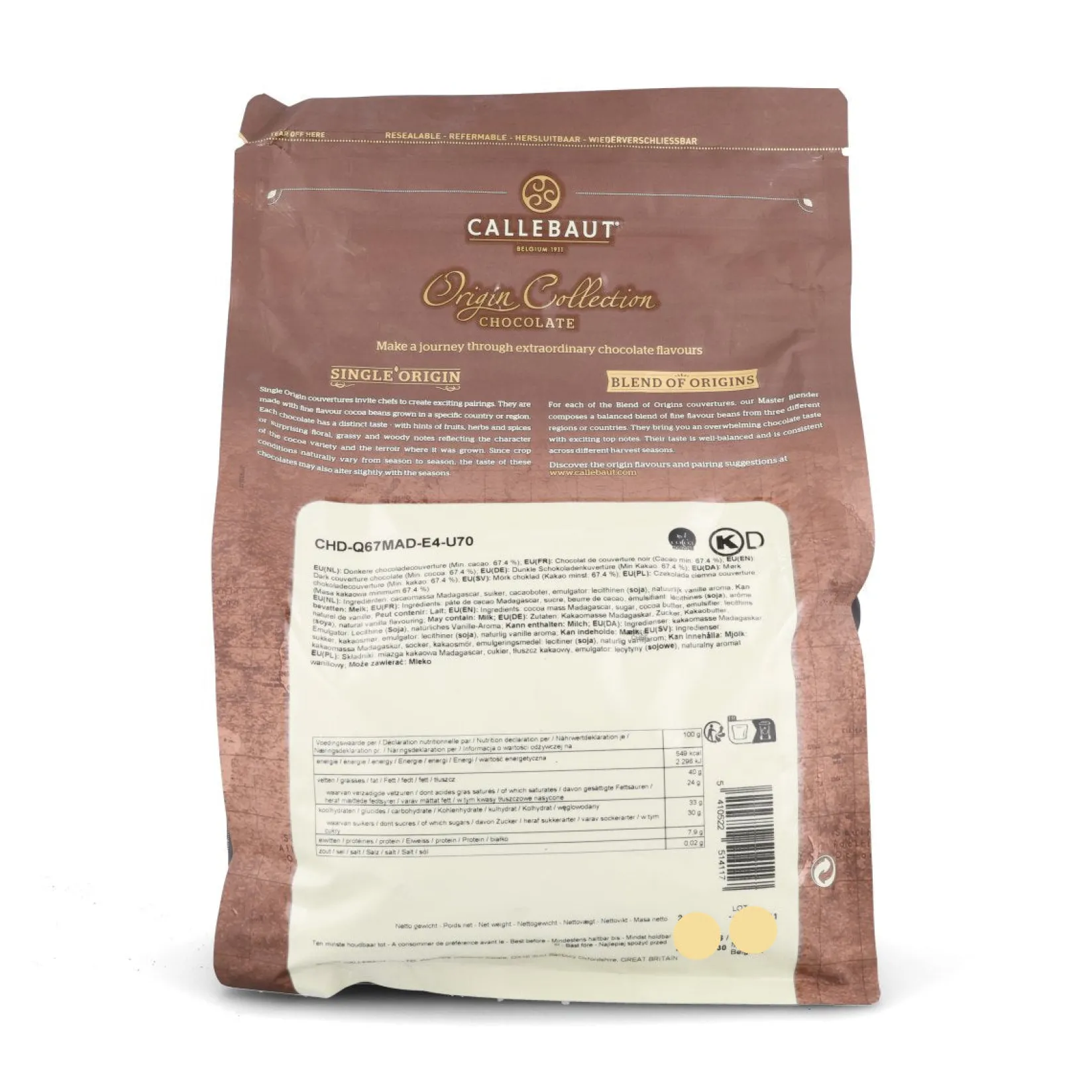 Hot Origin Madagascar 67.4% Dark Chocolate Chips, 2.5kg Ingredients Brands|Chocolate & Sweets