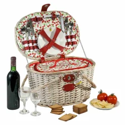 Cheverny Cherry Print Picnic Basket, 4 Person Tableware Brands|Picnicware