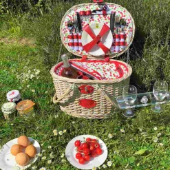 Cheverny Cherry Print Picnic Basket, 4 Person Tableware Brands|Picnicware