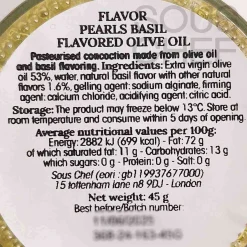 Hot Extra Virgin Olive Oil & Basil Pearls, 45g Ingredients Brands|French Ingredients