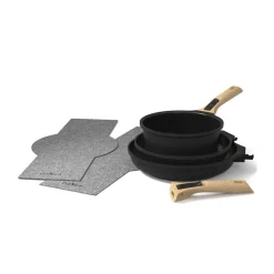 Clearance Lightweight Non-Stick 3 Piece Cookware Set with Detachable Handles, Black, BPA-Free Pots & Pans