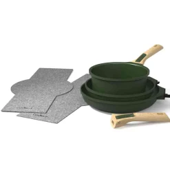 Hot Lightweight Non-Stick 3 Piece Cookware Set with Detachable Handles, Green, BPA-Free Pots & Pans