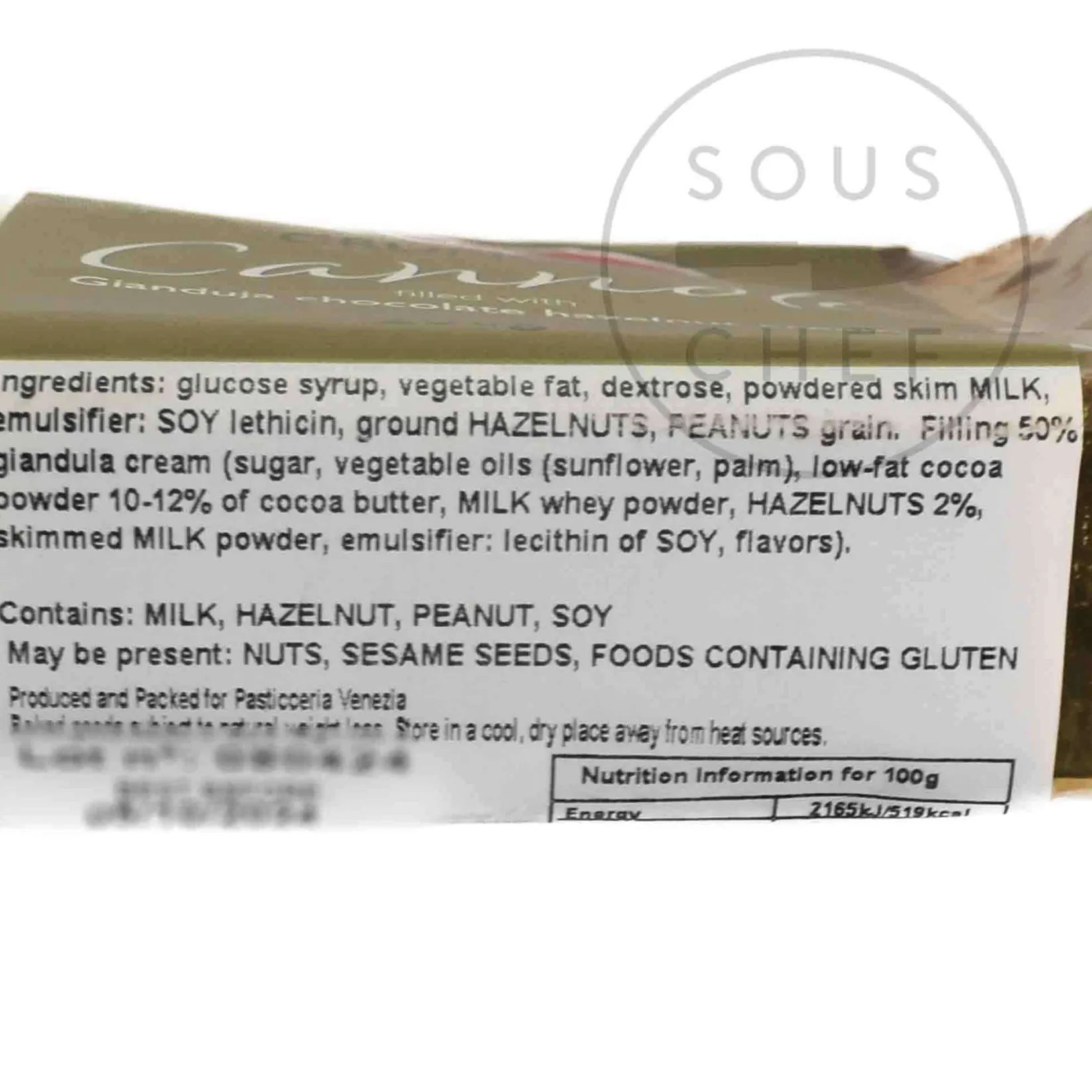 Hot Crunchy Cannoli with Gianduja Cream, 200g Ingredients Brands|Cakes & Bakery