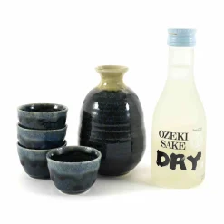 Outlet Deluxe Blue Glaze Sake Set with Sake Japanese Ingredients|Japanese Tableware