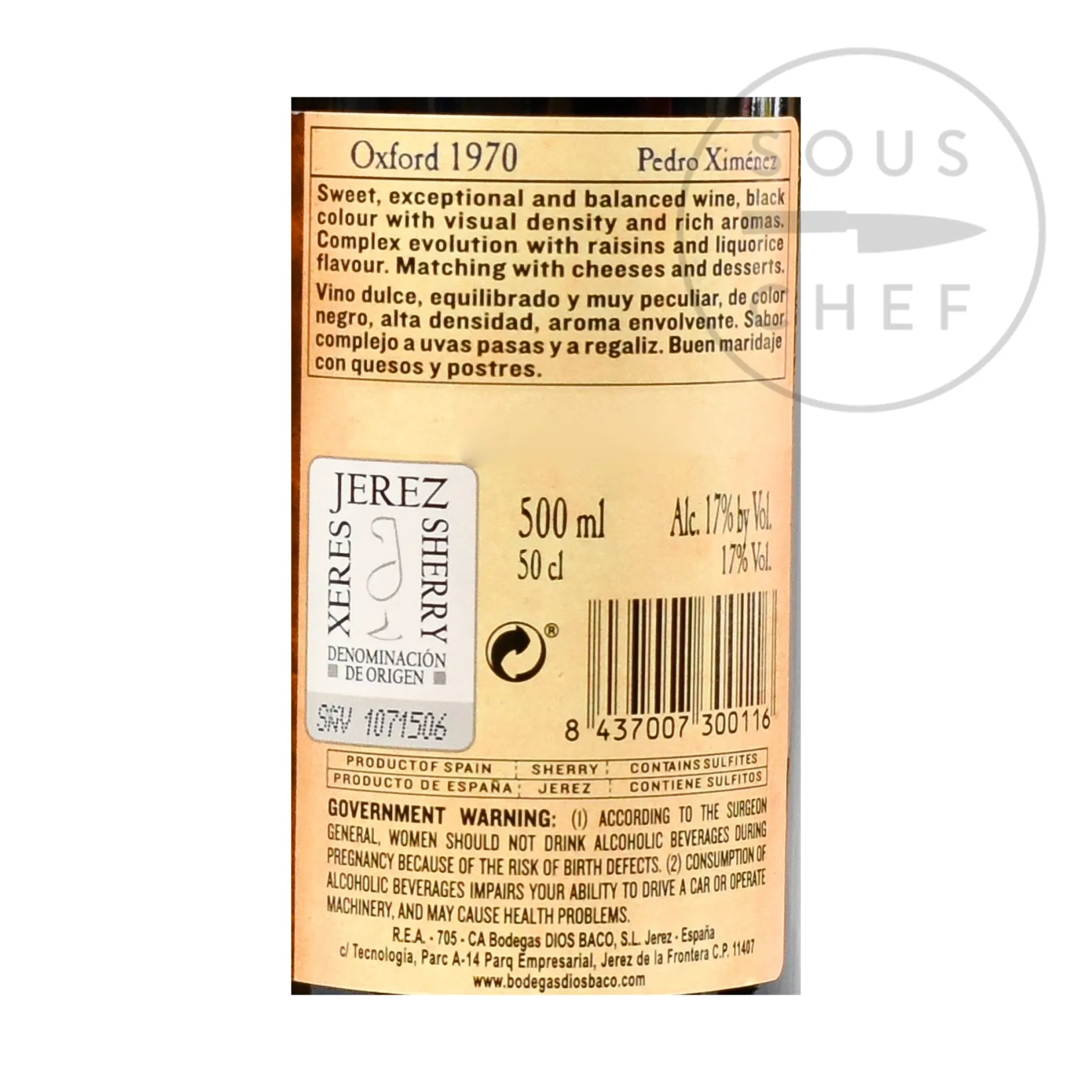 Hot Pedro Ximenez Sherry, 500ml Ingredients Brands|Spanish Ingredients