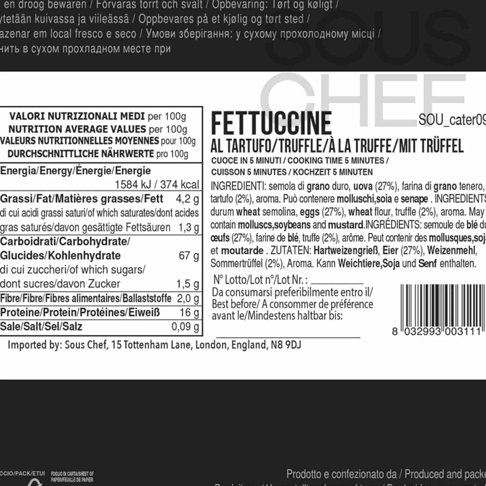 Truffle Fettuccine Pasta, 500g Ingredients Brands|Italian Ingredients