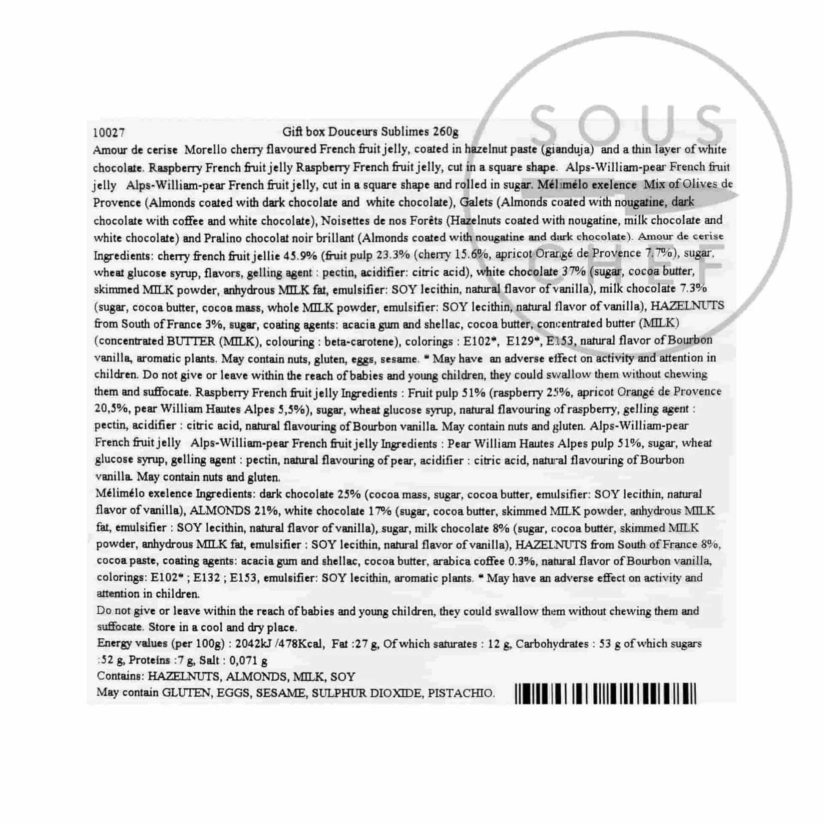 Hot Sublime Confectionery Selection Tin, 260g Ingredients Brands|French Ingredients