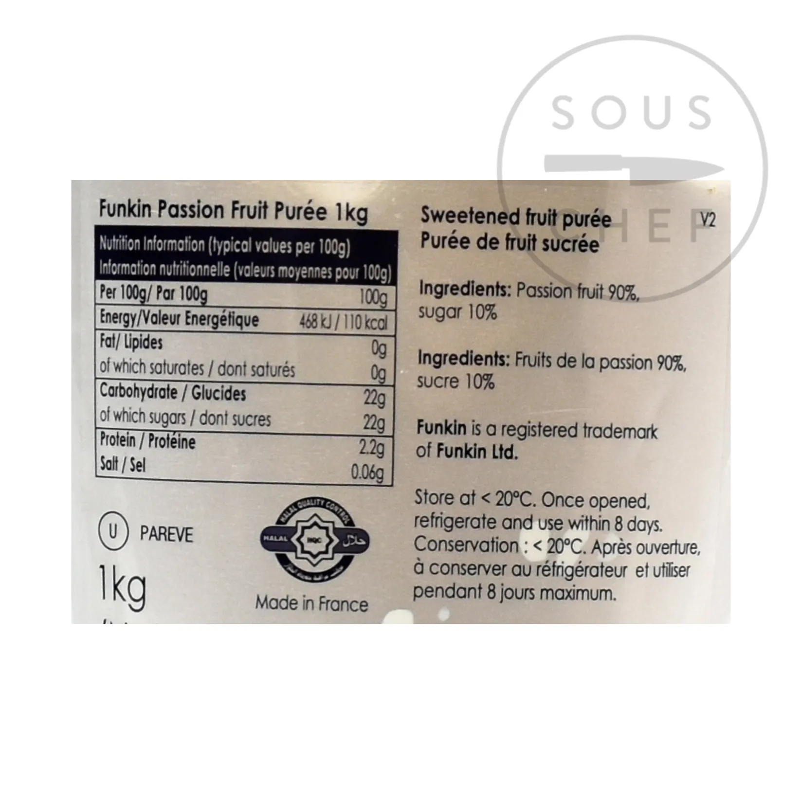 Outlet Passion Fruit Puree, 1kg Ingredients Brands|Drinks