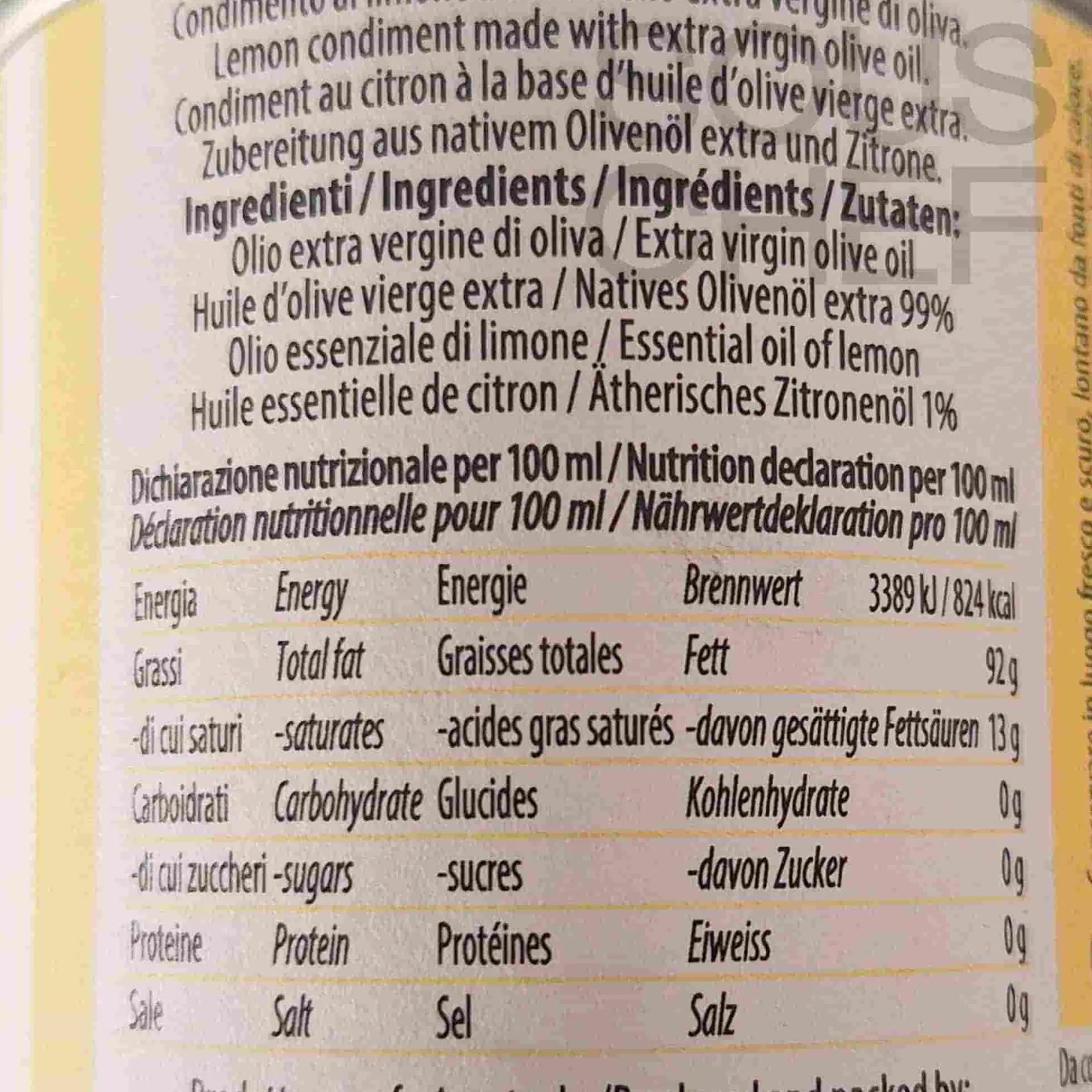 Hot Puglian Lemon Extra Virgin Olive Oil, 100ml Italian Ingredients|Oil, Vinegar & Dressings