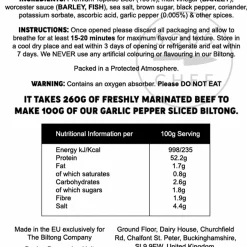 Clearance Garlic Pepper Biltong Slices, 250g Ingredients Brands|Snacks