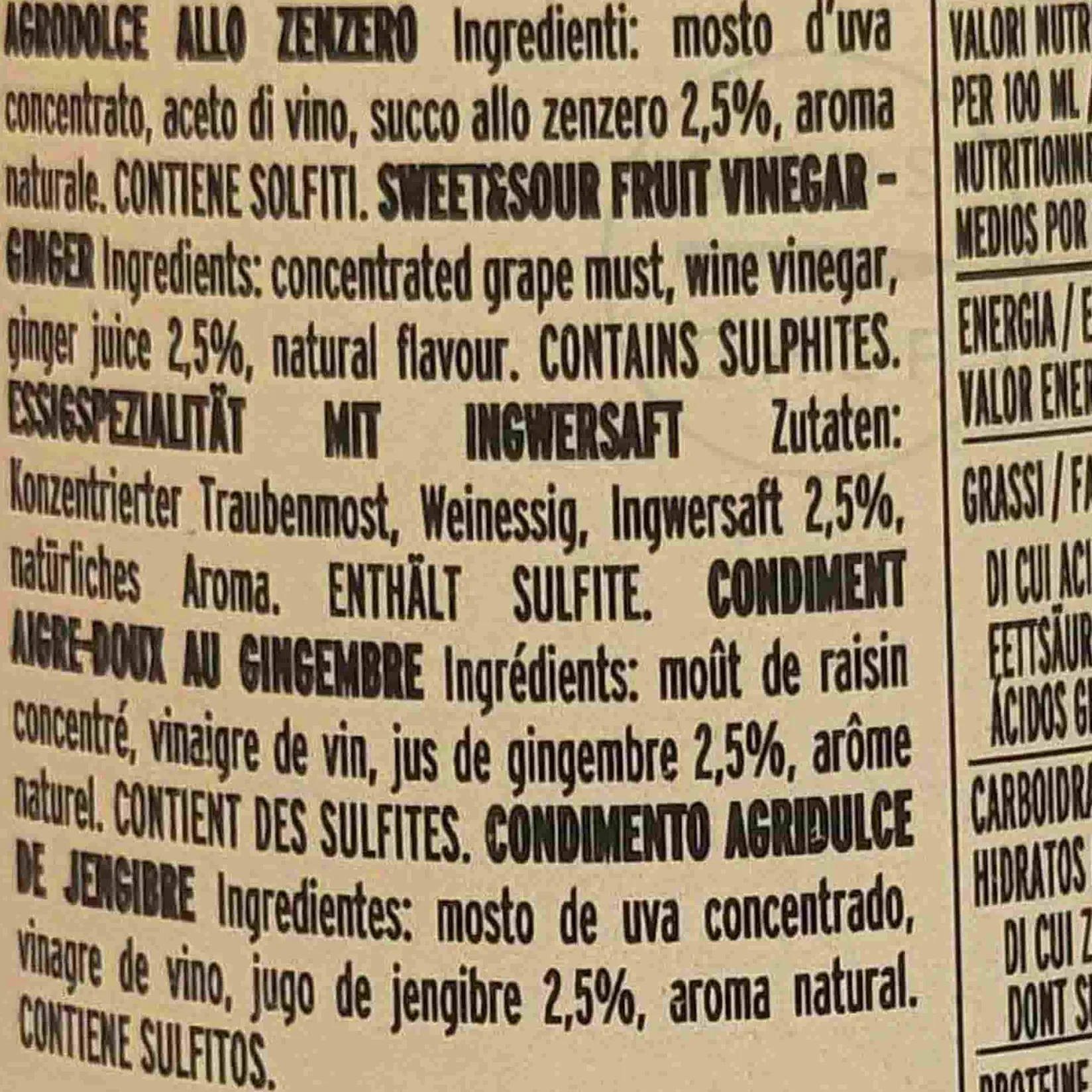 New Giusti Sweet and Sour Ginger Condiment, 250ml Ingredients Brands|Italian Ingredients