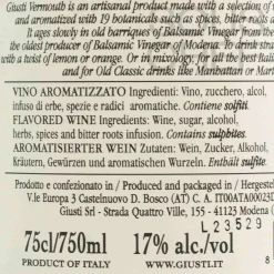 Hot Giusti Vermouth 17%, 750ml Ingredients Brands|Drinks
