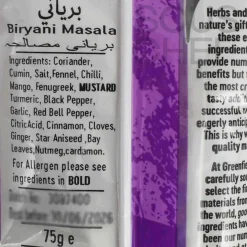 Biryani Masala, 75g Ingredients Brands|Herbs & Spices