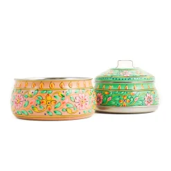 Sale Hand Painted Two Tier Pink & Green Tiffin Tin, 750ml Indian Ingredients|Food Storage & Containers