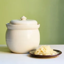 Discount Handmade Stoneware Fermenting Crock in White 2 litre Pickling, Preserving & Fermenting Jars