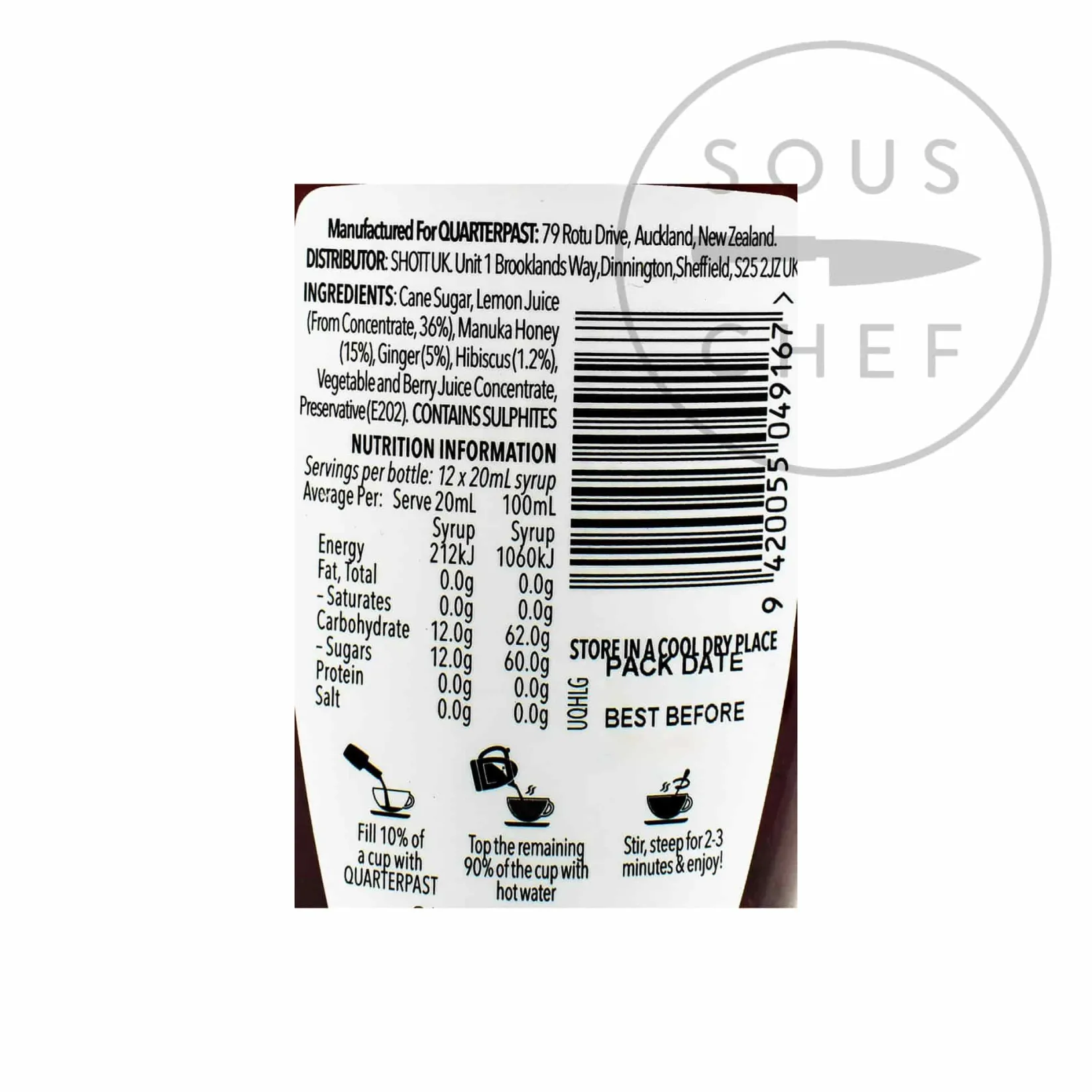 Hibiscus Ginger & Manuka Honey Real Fruit Infusion, 250ml Ingredients Brands|Drinks