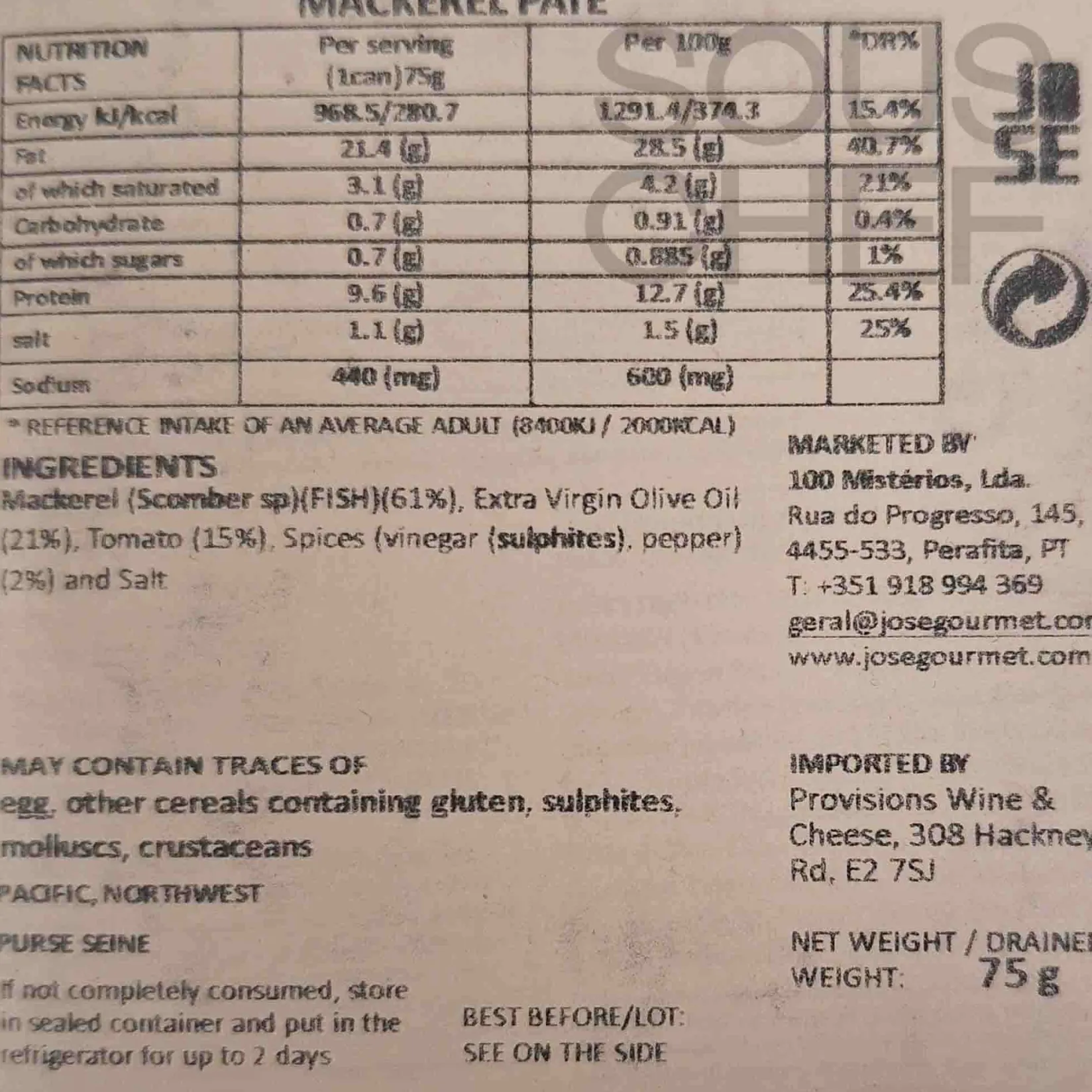 Sale Mackerel Pate, 75g Ingredients Brands|Tinned Fish & Seafood