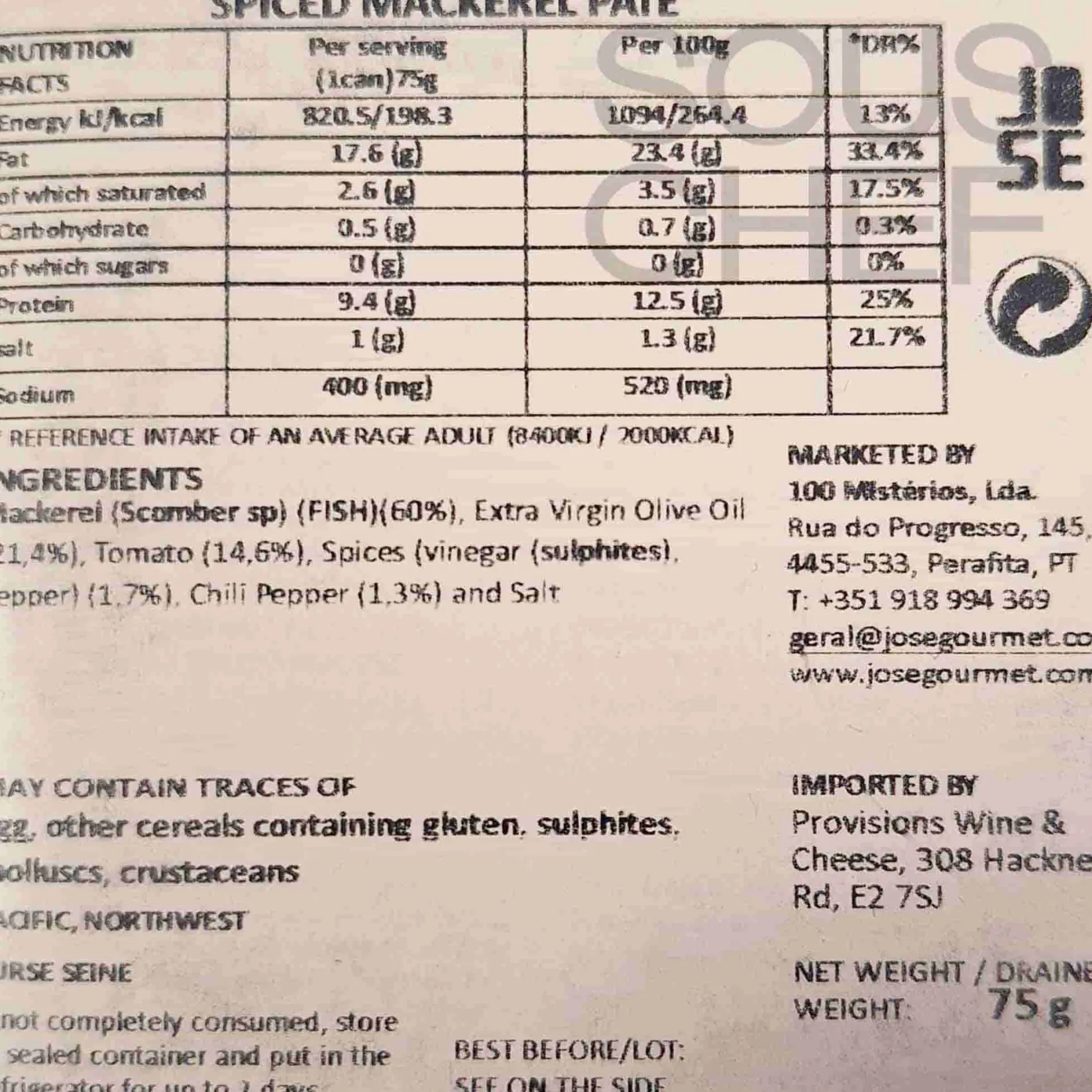 Best Spiced Mackerel Pate, 75g Tinned Fish & Seafood|Ingredients Brands