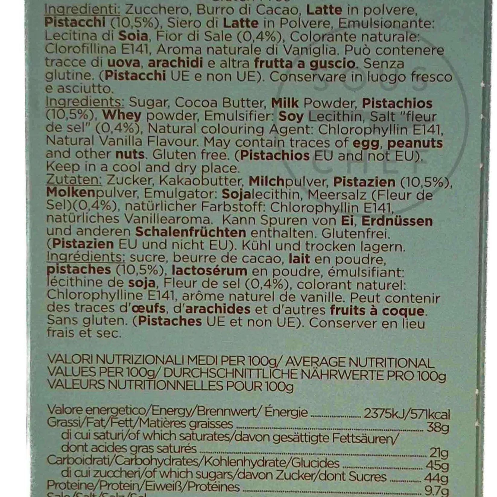 Clearance Pistachio Chocolate Bar, 60g Ingredients Brands|Italian Ingredients