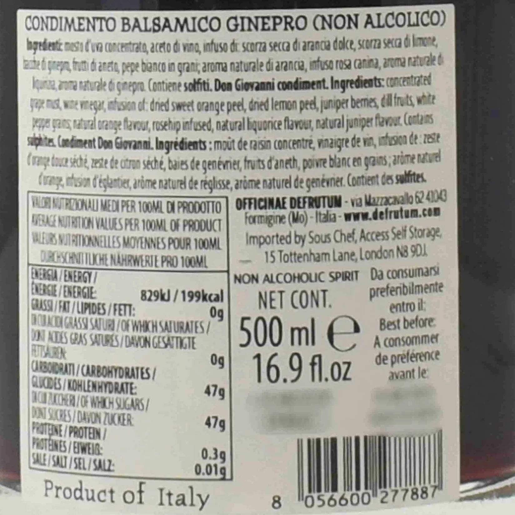 Sale Leonardi Orange Balsamic Alcohol Free Gin, 500ml Ingredients Brands|Italian Ingredients