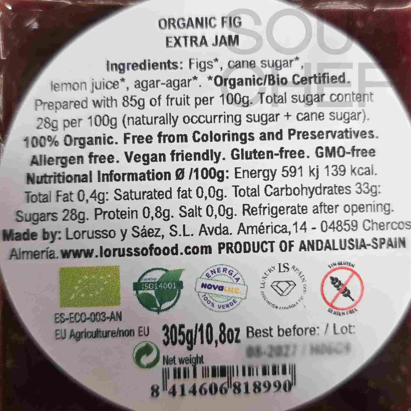 Discount Organic Artisanal Fig Jam, 305g Ingredients Brands|Jam, Honey & Spreads