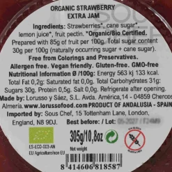 Organic Artisanal Strawberry Jam, 305g Ingredients Brands|Jam, Honey & Spreads