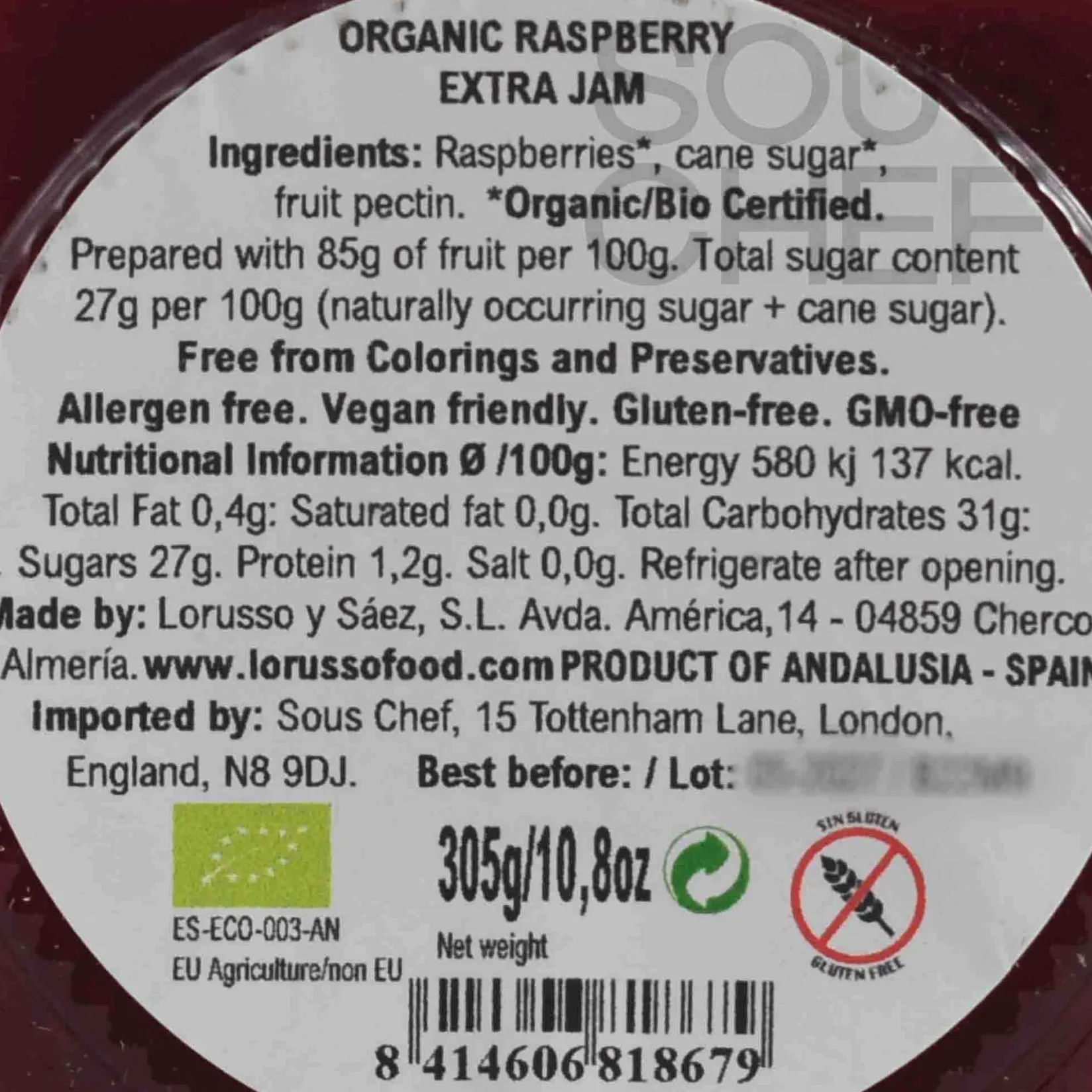 Sale Organic Artisanal Raspberry Jam, 305g Ingredients Brands|Jam, Honey & Spreads