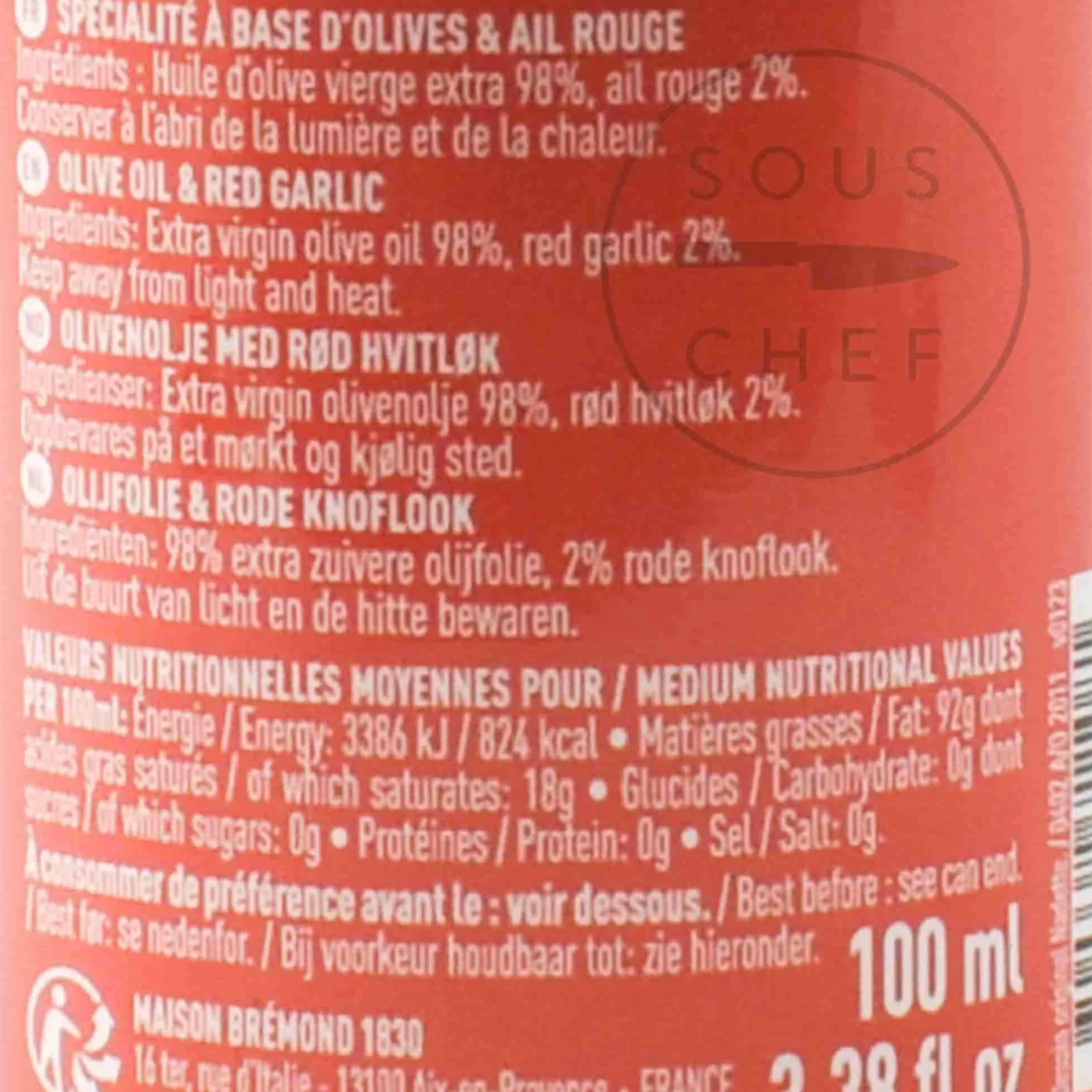 Best Extra Virgin Olive Oil with Red Garlic, 100ml Ingredients Brands|French Ingredients