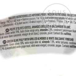 Hot Green Olive Tapenade with Grilled Almonds & White Balsamic Vinegar, 100g Ingredients Brands|French Ingredients