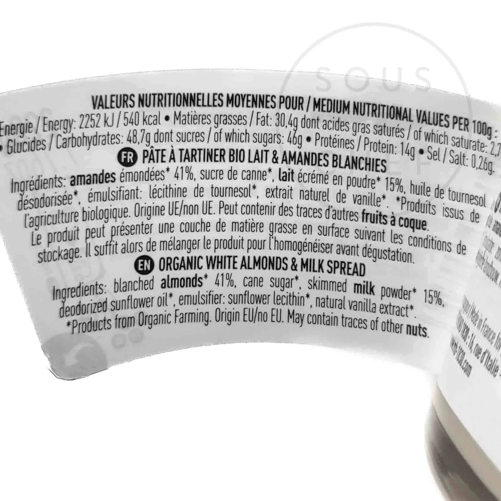 Clearance Organic White Almonds And Milk Spread, 220g Ingredients Brands|French Ingredients