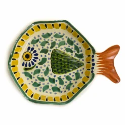 Discount Mexican Hand Painted Green & Yellow Fish Dish, 14x19cm Mexican Ingredients|Tableware Brands