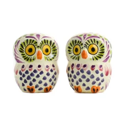 Hot Mexican Hand Painted Purple Owl Salt & Pepper Shaker Set Mexican Ingredients|Table Setting