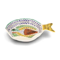 Outlet Mexican Hand Painted Yellow & Blue Fish Dish, 25.5cm Plates|Crockery & Dinnerware