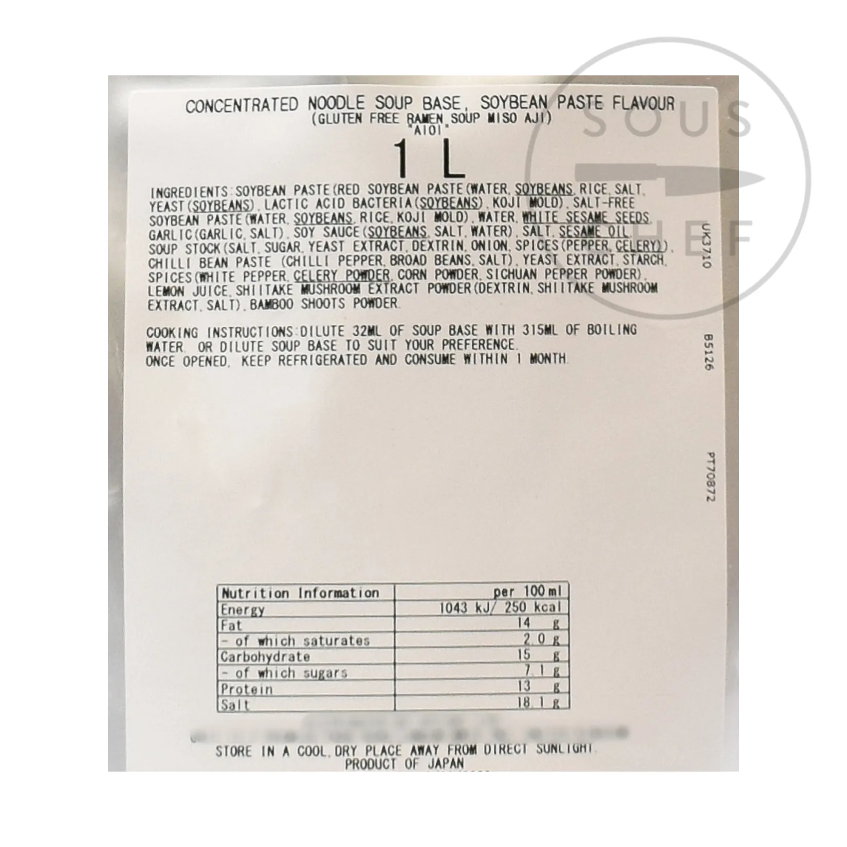 Miso Ramen Soup Base, 1 litre Ingredients Brands|Japanese Ingredients