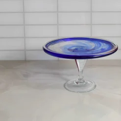 Outlet Murano Glass Blue Cake Stand, 25cm Tableware Brands