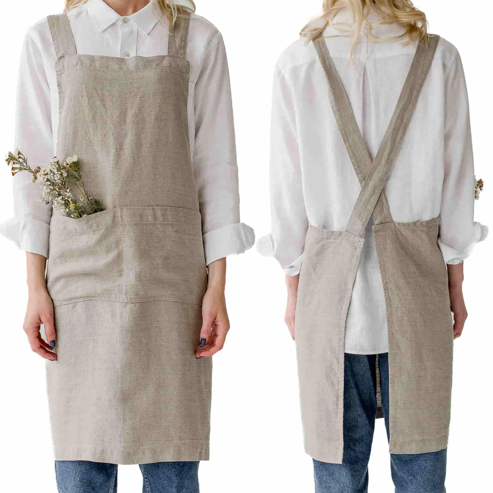 Hot Natural Crossback Linen Apron Kitchen Textiles & Clothing