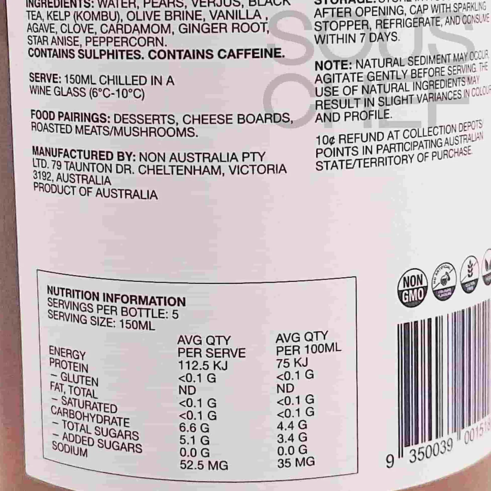 Online 2 Caramelised Pear & Kombu Alcoholic Wine, 750ml Ingredients Brands|Drinks