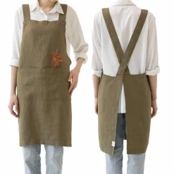 Online Olive Crossback Linen Apron Kitchen Textiles & Clothing