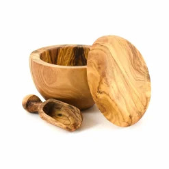 Online Olive Wood Salt Pot and Scoop Set Tableware Brands|Kitchen Tools & Utensils