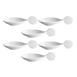 Hot Pack of 6 Porcelain Canape Spoon with Circle Handle, 10cm Serveware|Canape Supplies