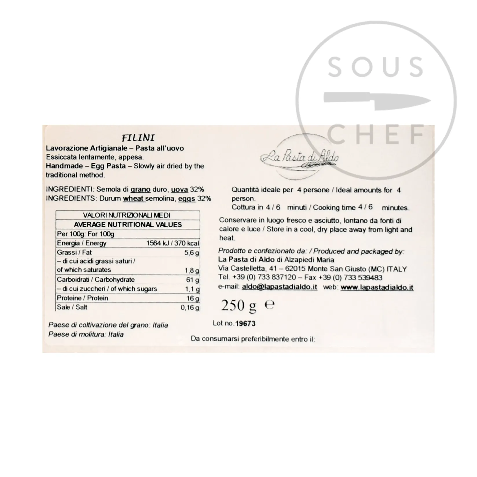 Clearance Filini Egg Pasta, 250g Ingredients Brands|Italian Ingredients