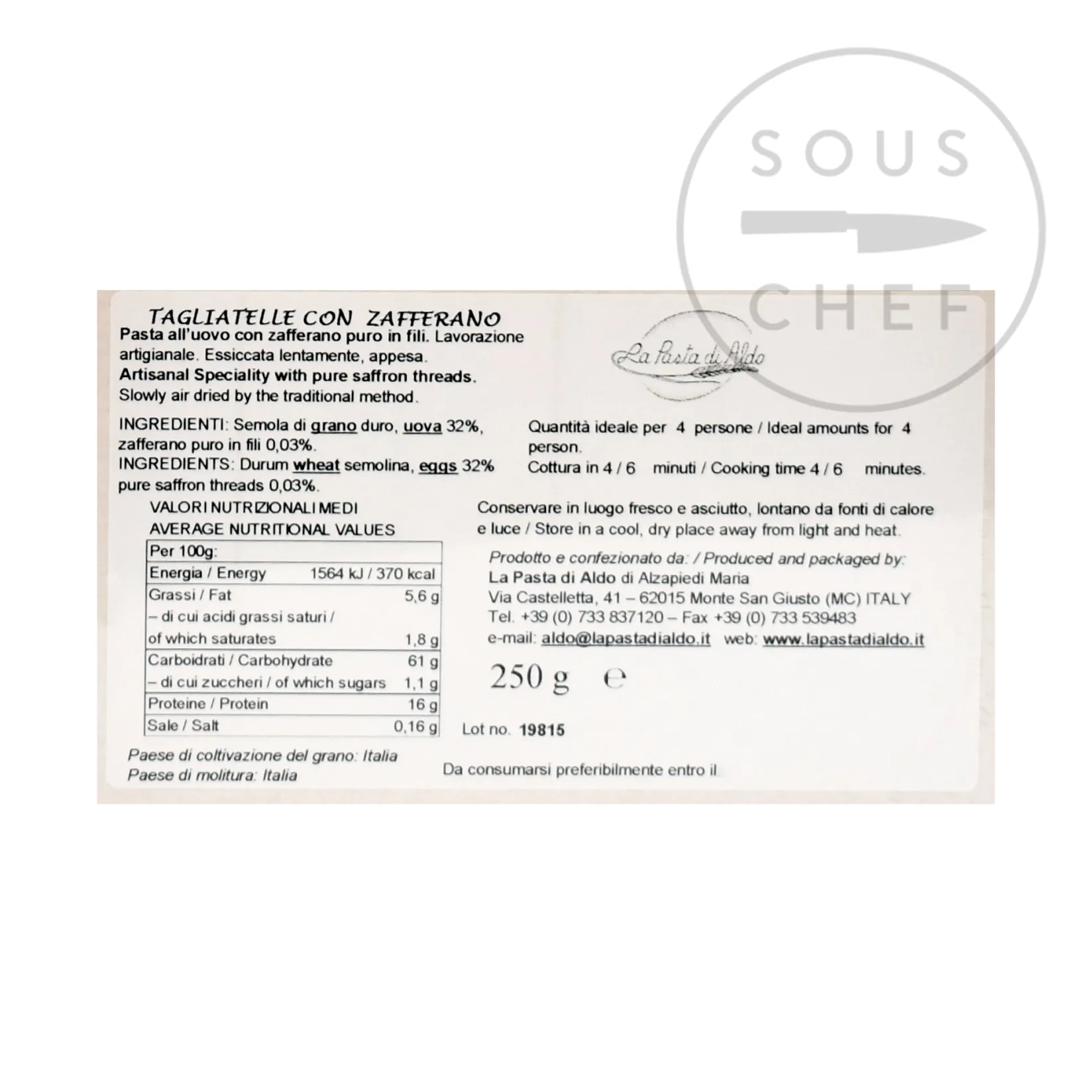 Discount Saffron Tagliatelle Egg Pasta, 250g Ingredients Brands|Italian Ingredients