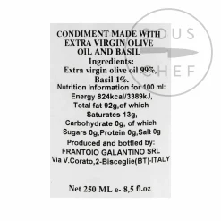 Puglian Olive Oil with Basil in Terracotta Bottle, 250ml Ingredients Brands|Italian Ingredients