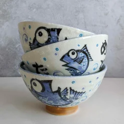 Clearance Rice Bowl With Blue Fish, 12cm Japanese Ingredients|Japanese Tableware